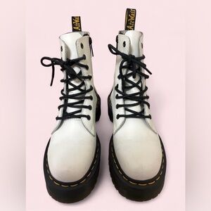 Dr. Martens White Lace-Up Platform Boots with Black Trim